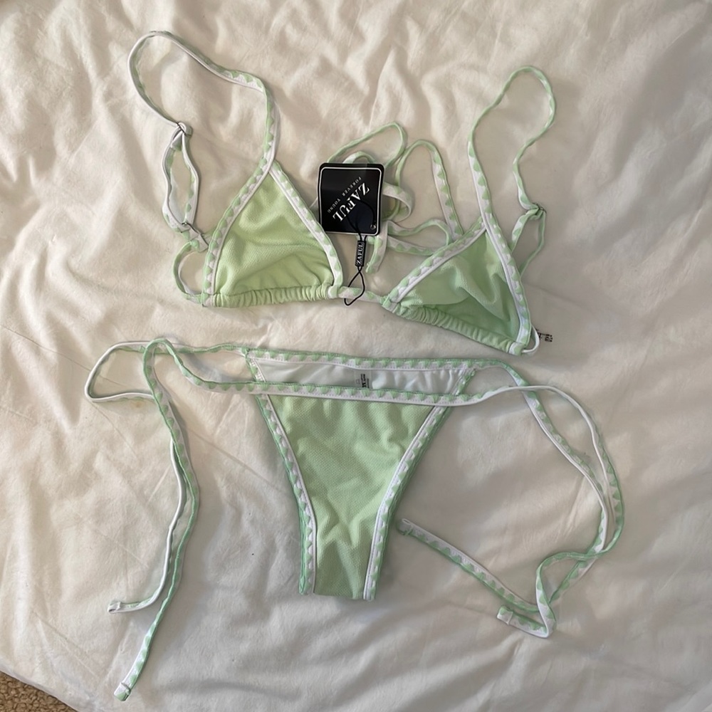 ZAFUL Women's Whip Stitch Textured String Triangle Bikini Set Two Piece Swimsuit